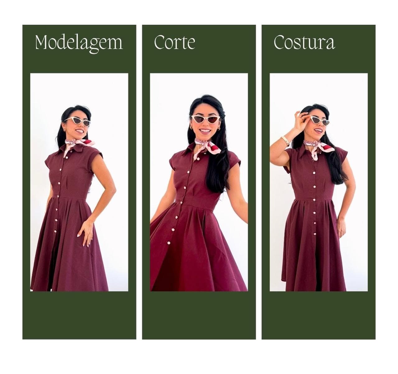 Tres imagens da Grazyela Couto usando a Vestido Verona