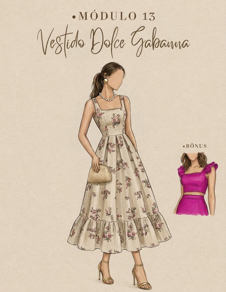 Vestido Dolce & Gabbana evasê floral com decote quadrado e bônus cropped com saia magenta