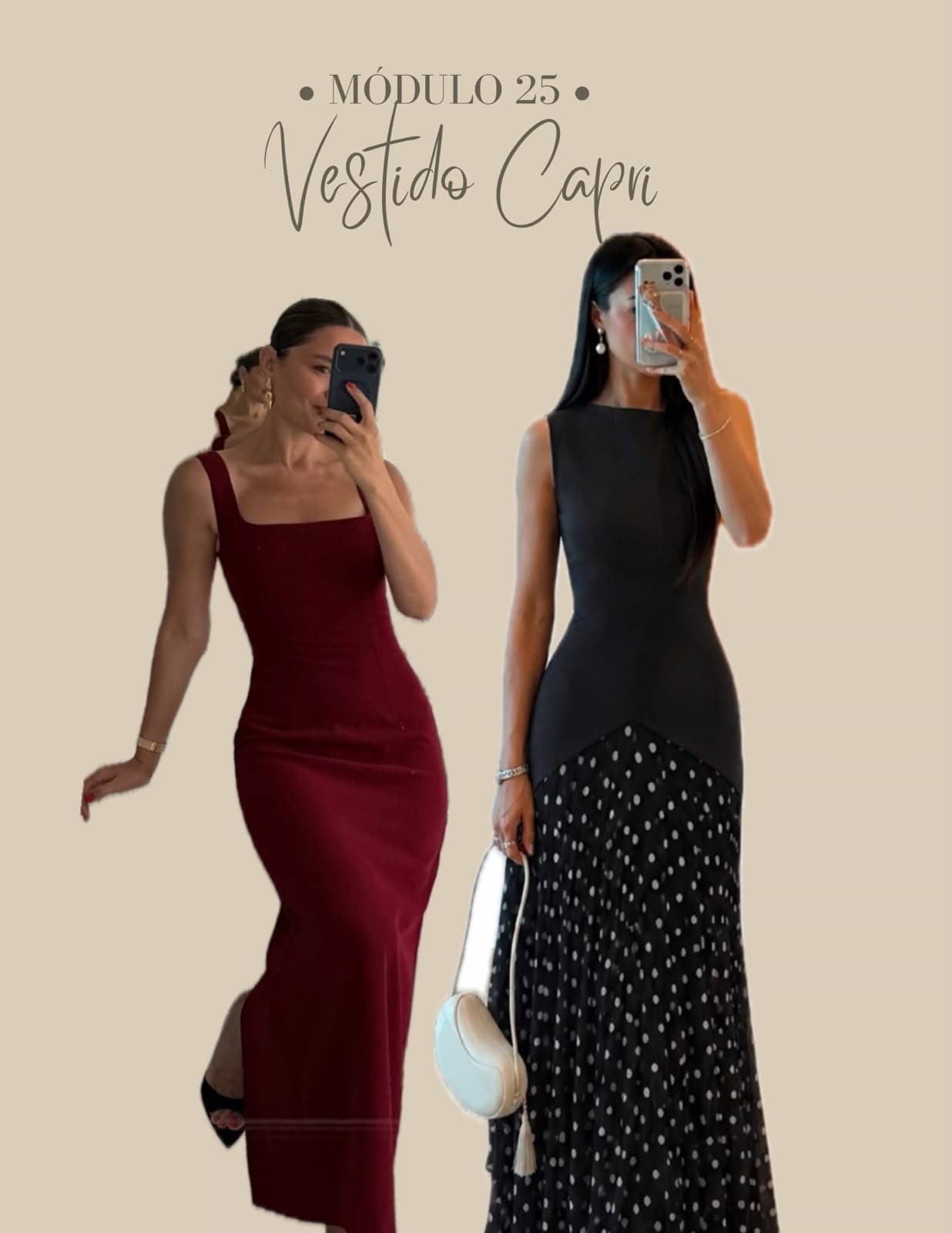 Vestido Capri tubinho clássico com decote quadrado e versão com saia plissada